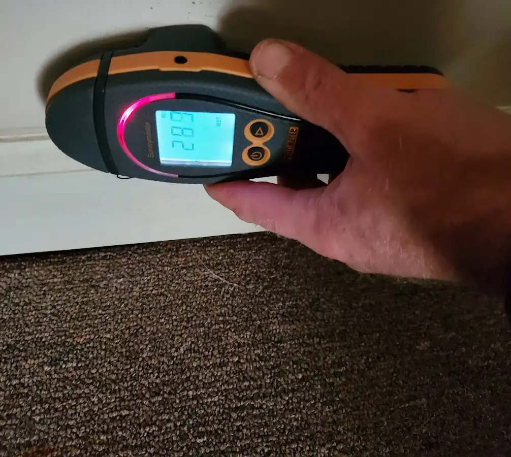 Moisture detection at baseboard during Burst Pipe Cleanup in Eastham